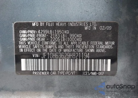 2009 Subaru Impreza Outback Sport из США, поврежденный, VIN JF1GH63629H821194